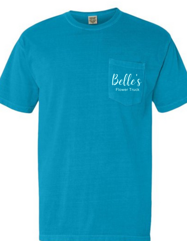 Comfort Colors Embroidered Pocket Tee- Blue