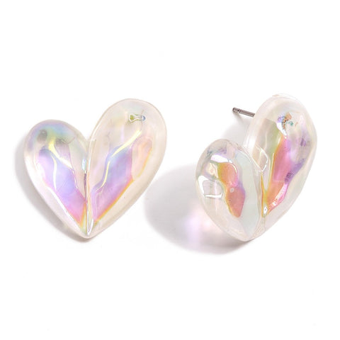 Iridescent Heart Stud Earrings