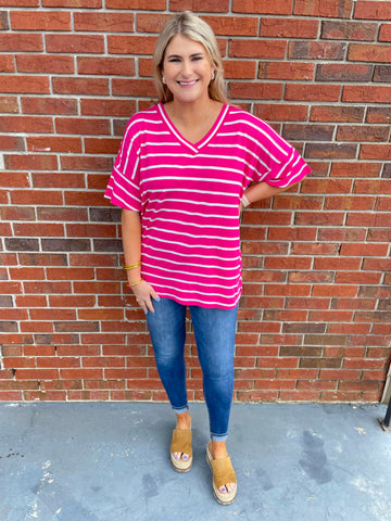 It's a Love Thing Striped Top - Pink