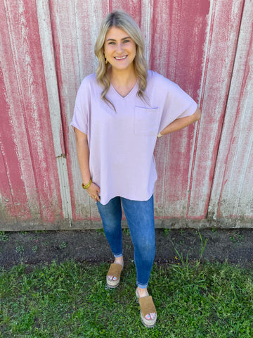 7 Summers Pocket Top-  Dusty Lavender