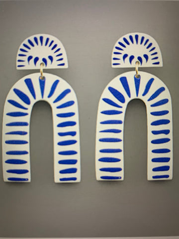 Blue Printed Arch Earrings